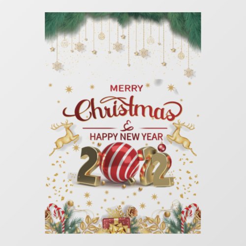 Elegant Red And Gold Merry Christmas Window Cling