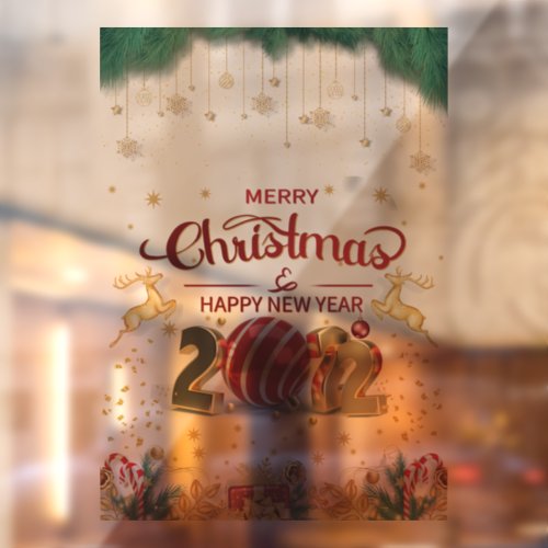 Elegant Red And Gold Merry Christmas Window Cling