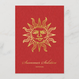 Elegant Red and Gold Metallic Summer Solstice Invitation