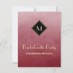 Elegant Red and Gold Monogram Bachelorette Party Invitation