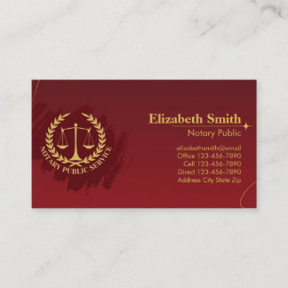Elegant Red and Gold Notary  Business Card