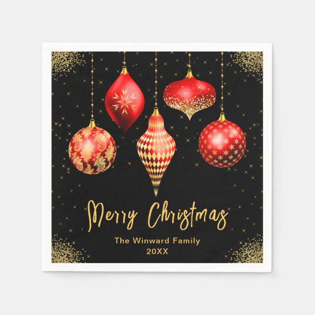 Elegant Red and Gold Ornament Christmas Napkins (Front)