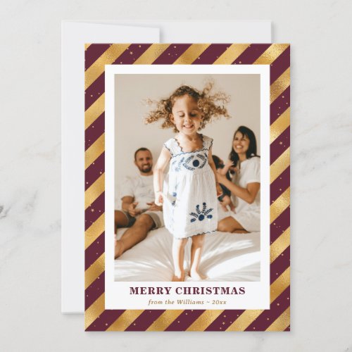 Elegant Red and Gold Photo Merry Christmas Holiday Card