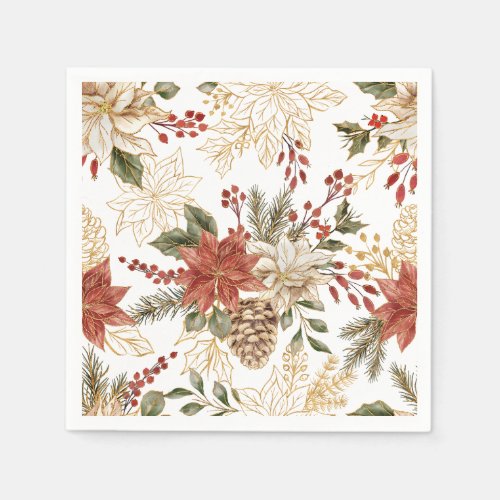 Elegant Red and Gold Poinsettias Christmas   Napkins