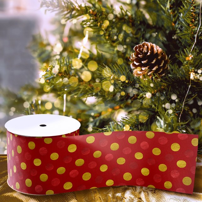   Elegant Red and Gold Polka Dots Modern Christmas Grosgrain Ribbon (Creator Uploaded)