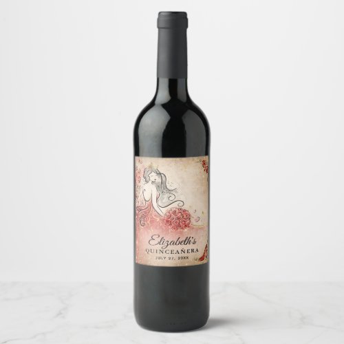 Elegant Red and Gold Princess Parchment Paper Wine Label