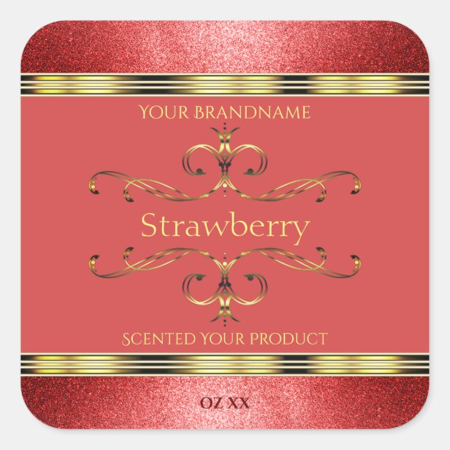 Elegant Red and Gold Product Label Glitter Borders (Front)