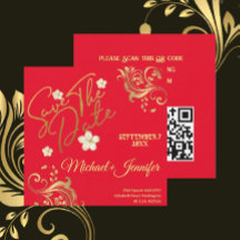 Elegant Red And Gold QR Save The Date Invitation