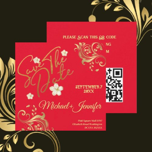 Elegant Red And Gold QR Save The Date Invitation