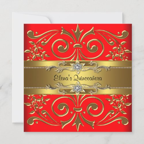 Elegant Red and Gold Quinceanera Invitations