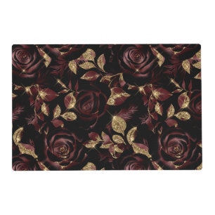 Elegant Red and Gold Rose Floral Pattern Placemat