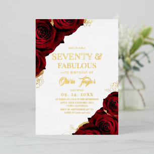 Elegant Red and Gold Roses 70th Birthday Party Foil Invitation