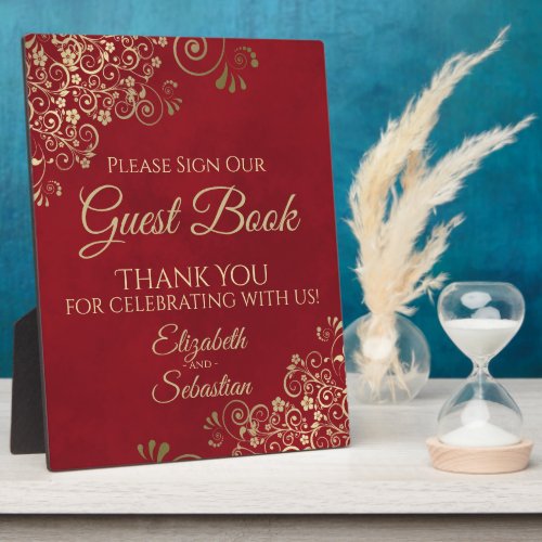 Elegant Red and Gold Sign Our Guest Book Wedding Plaque