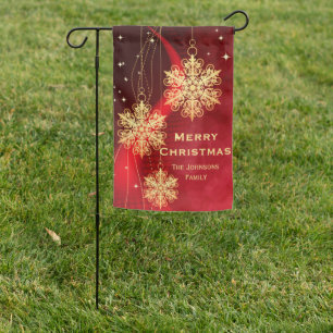 Elegant Red and Gold Snowflake Christmas Garden Flag