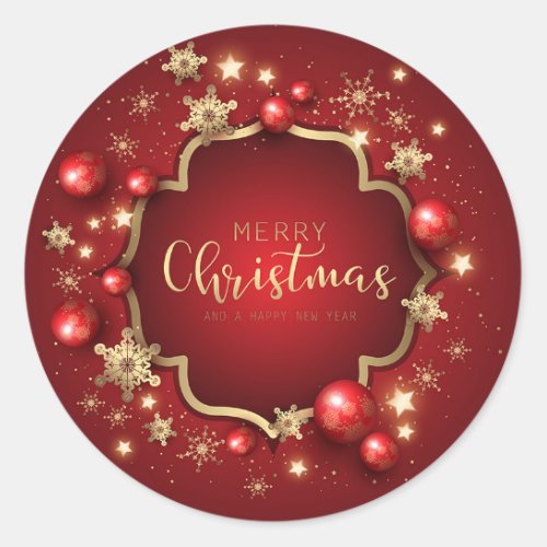 Elegant Red And Gold Snowflakes Ornaments Christma Classic Round Sticker