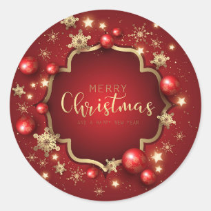 Elegant Red And Gold Snowflakes Ornaments Christma Classic Round Sticker