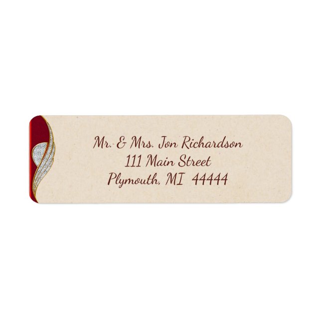 Elegant Red and Gold Sparkle Address Label (Front)