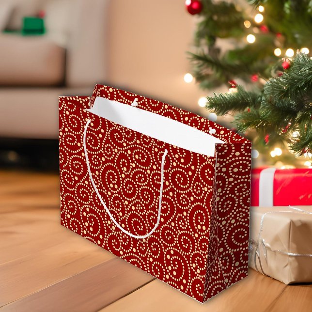 Elegant Red and Gold Swirls Pattern Large Gift Bag (Creator Uploaded)