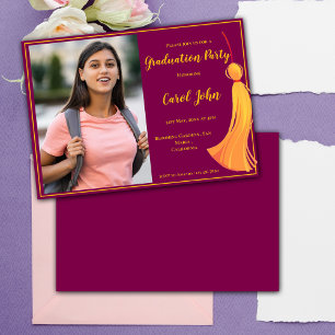 Elegant Red and Gold Tassel 2025 Graduation Party Invitation