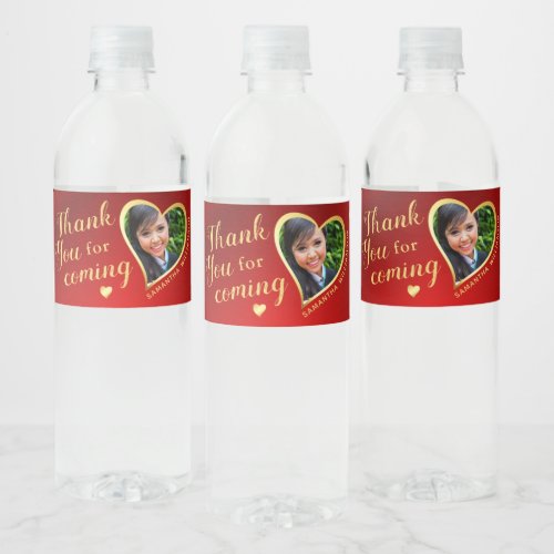 Elegant Red and Gold Thank You 2023 Graduation Water Bottle Label