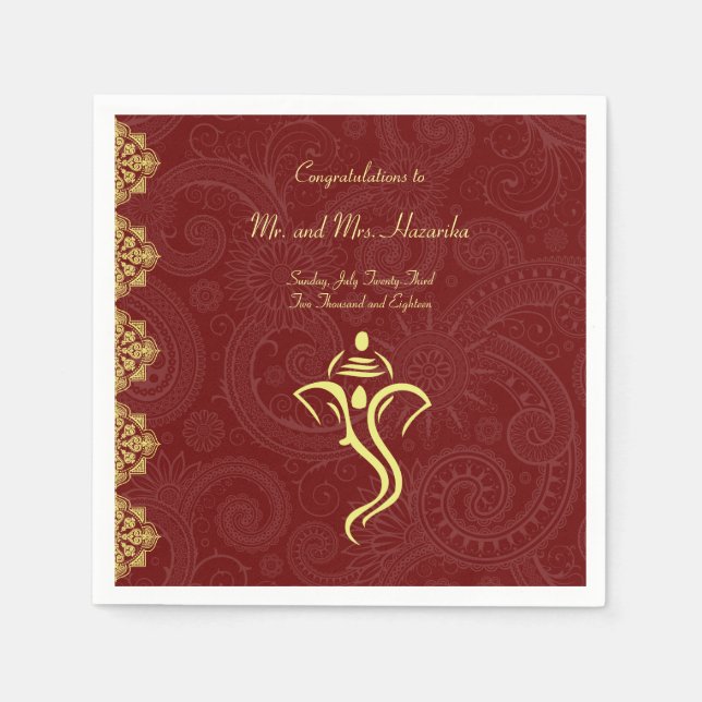 Elegant Red and Gold Vinayaka Wedding Napkins (Front)