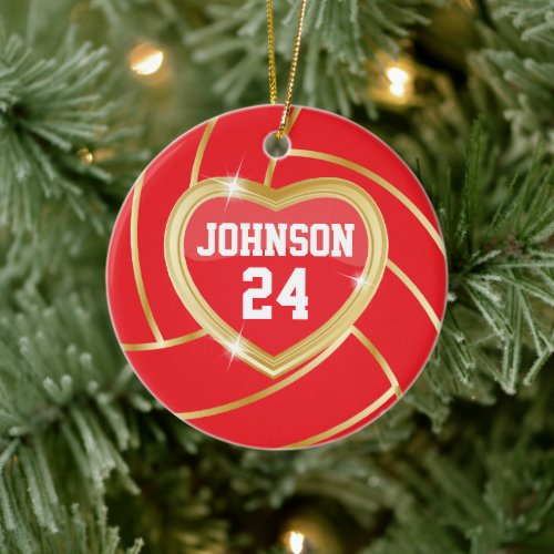 Elegant Red and Gold Volleyball Ceramic Ornament