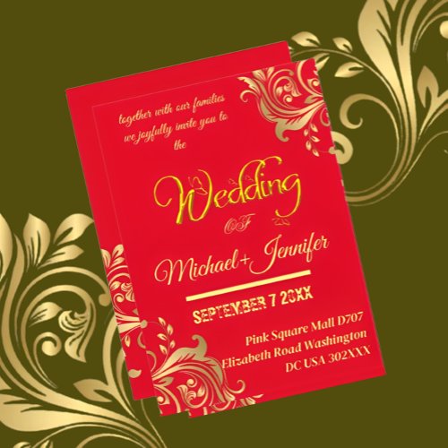 Elegant Red and Gold Wedding Custom QR Code Invitation
