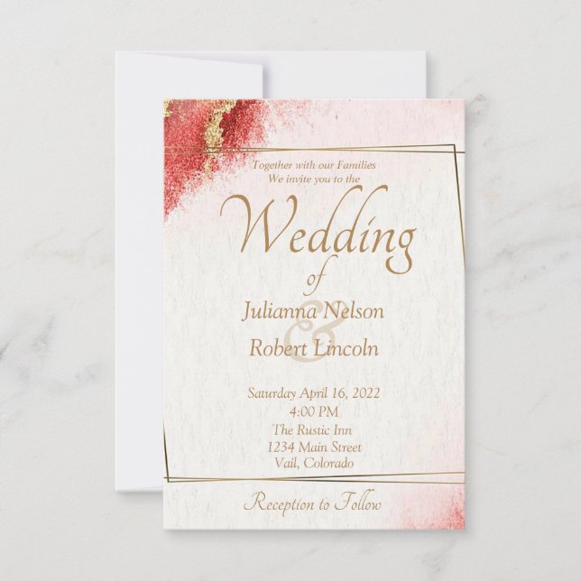Elegant red and gold wedding invitation (Front)