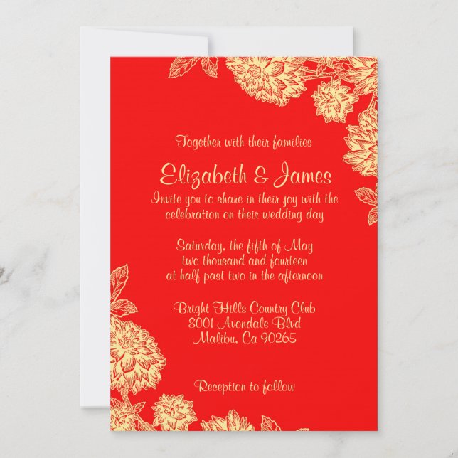 Elegant Red And Gold Wedding Invitations (Front)