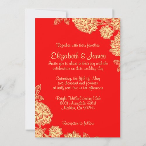 Elegant Red And Gold Wedding Invitations