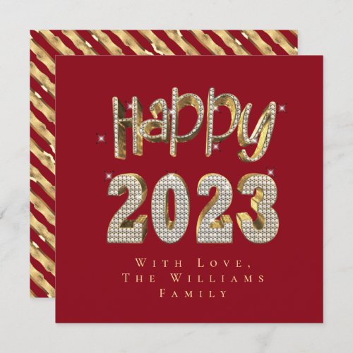Elegant Red and Gold White Lettering Happy 2023 Holiday Card