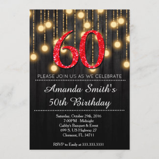 Elegant Red and Gold Womans 60th Birthday Party In Invitation