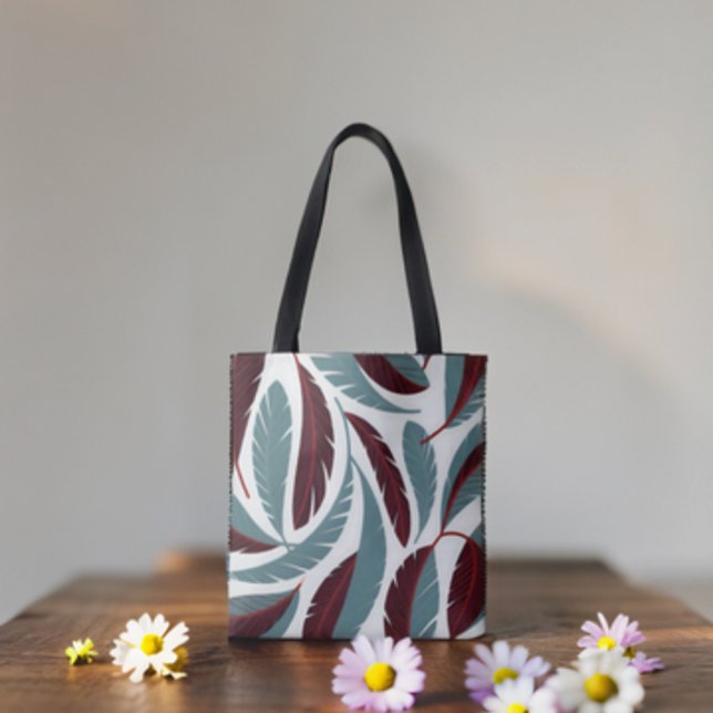 Elegant Red and Gray Feather Cascade Pattern Tote Bag (Creator Uploaded)