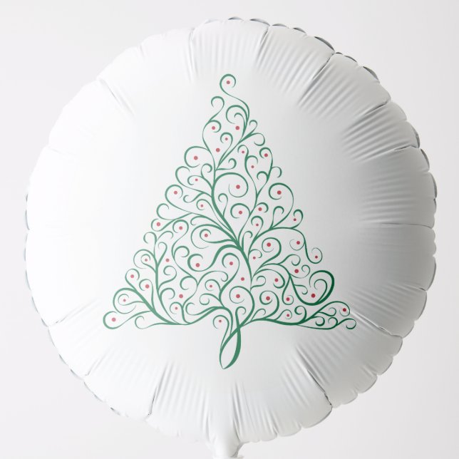 Elegant Red and Green Calligraphy Christmas Tree Balloon (Front)