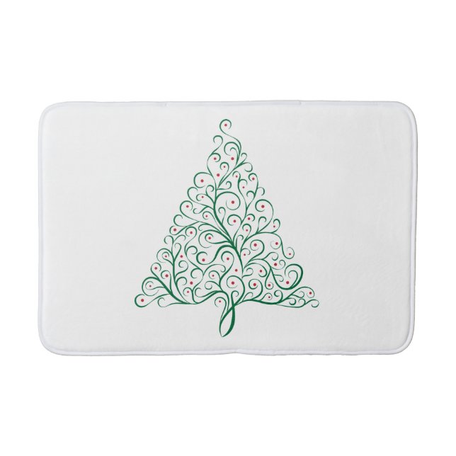 Elegant Red and Green Calligraphy Christmas Tree Bath Mat (Front)