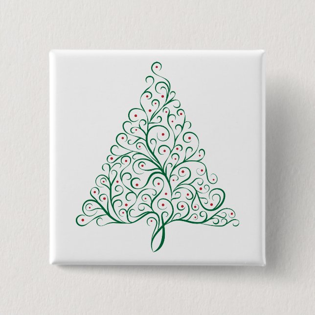Elegant Red and Green Calligraphy Christmas Tree Button (Front)