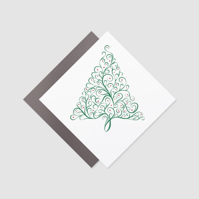 Elegant Red and Green Calligraphy Christmas Tree Car Magnet (Front)