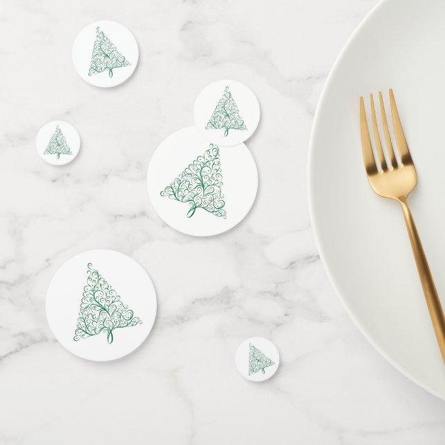Elegant Red and Green Calligraphy Christmas Tree Confetti (Group)