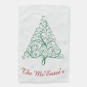 Elegant Red and Green Calligraphy Christmas Tree Garden Flag