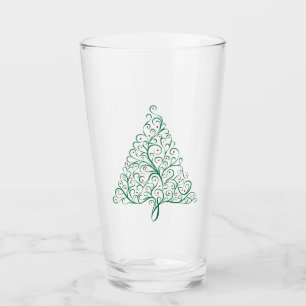 Elegant Red and Green Calligraphy Christmas Tree Glass