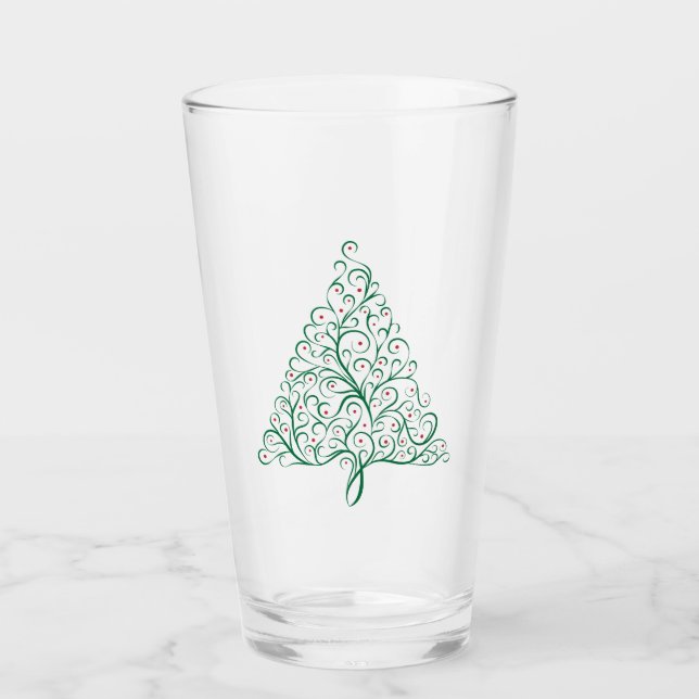 Elegant Red and Green Calligraphy Christmas Tree Glass (Front)