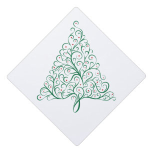 Elegant Red and Green Calligraphy Christmas Tree Graduation Cap Topper