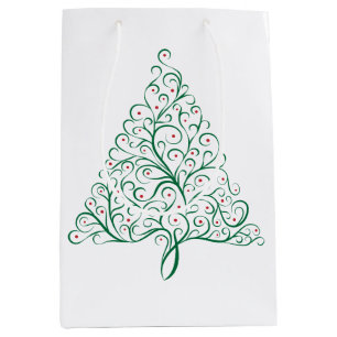 Elegant Red and Green Calligraphy Christmas Tree Medium Gift Bag