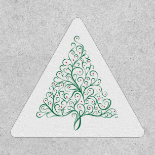 Elegant Red and Green Calligraphy Christmas Tree Patch