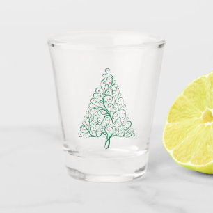 Elegant Red and Green Calligraphy Christmas Tree Shot Glass