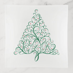 Elegant Red and Green Calligraphy Christmas Tree Trinket Tray