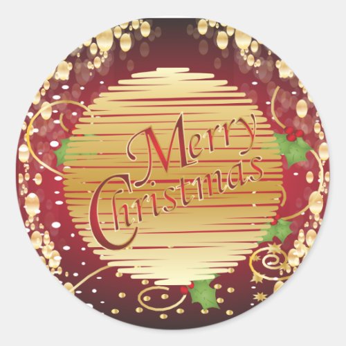 Elegant Red and Green Christmas Classic Round Sticker