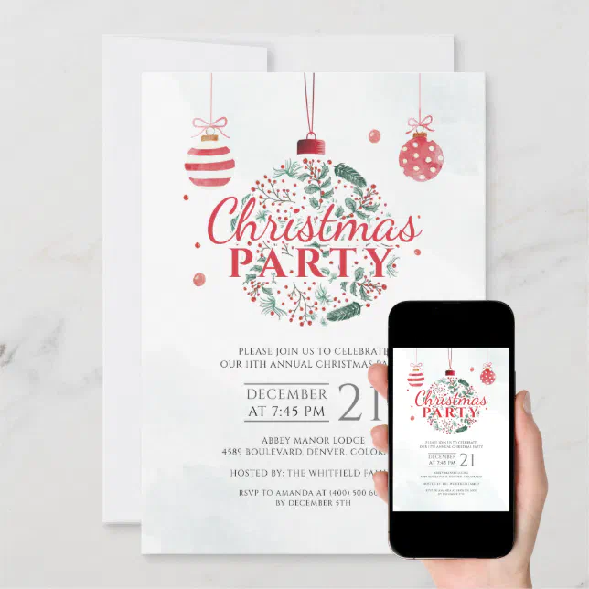 Elegant Red and Green Christmas Holiday Party Invitation | Zazzle