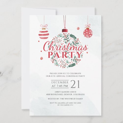 Elegant Red and Green Christmas Holiday Party Invitation