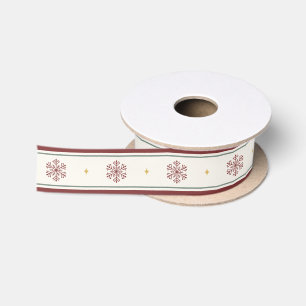 Elegant Red and Green Christmas Snowflake Satin Ribbon